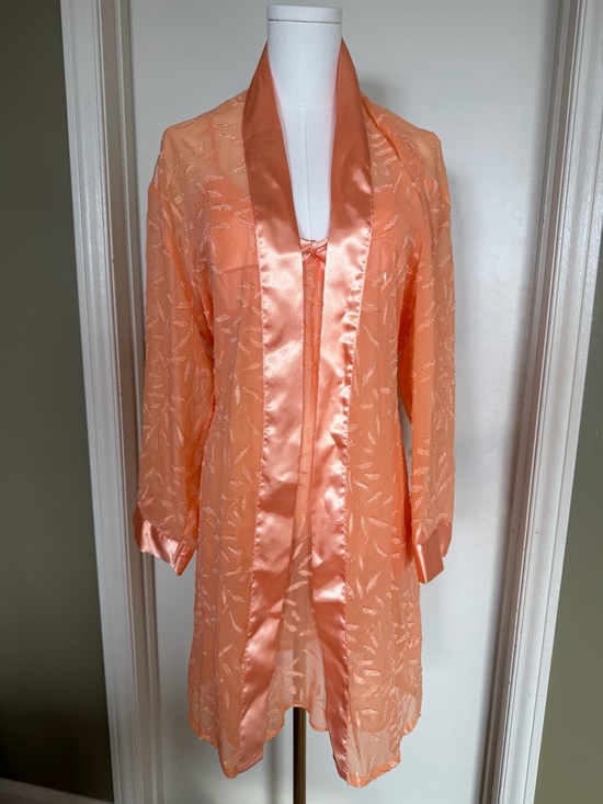 La Vie En Rose Other - La Vie en Rose Peach Sheer Babydoll Nightgown Robe Set M Y2K